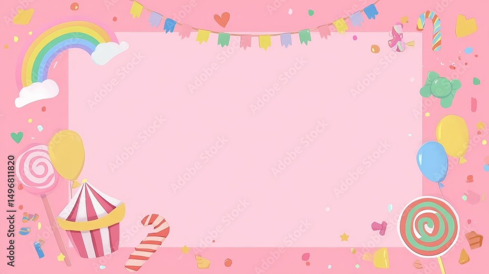 Colorful Candy-Themed Frame with Rainbow and Balloons Colorful Candy-Themed Frame with Rainbow and Balloons