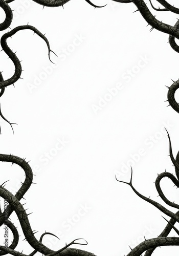 a dark growing fantasy tentacles with sharp thorns on an isolated white background 