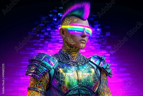 DJ girl with headphones performing in a stylish futuristic studio scene Pride Month