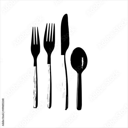 spoon and fork set. Set of restaurant icons. Silhouette cutlery icon, Steel Spoon Set, Spoon Set, Cutlery Set, Stainless Steel Spoon Set. Black cutlery set, Kitchen silhouette set.