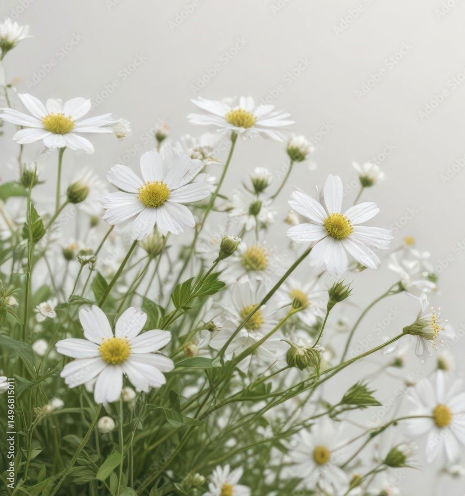 Obraz premium Delicate white wildflowers against a pristine white background , pure, nature, bloom