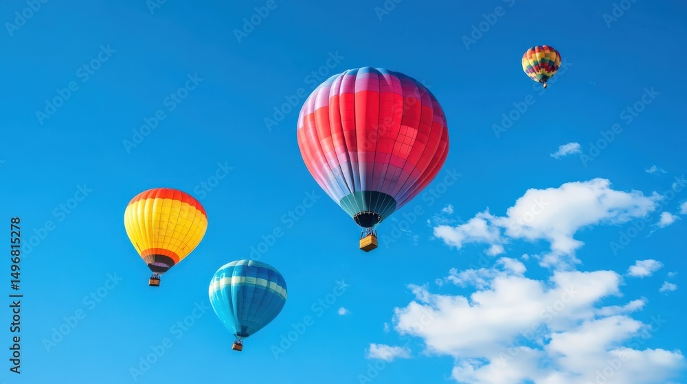 Fototapeta premium Colorful Hot Air Balloons Against a Bright Blue Sky in Daylight