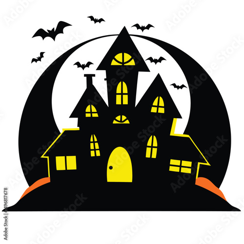 Spooky Haunted House Silhouette A Halloween Night Concept