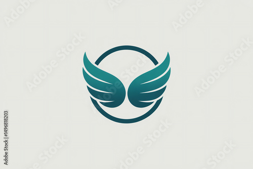Simple and elegant logo design featuring teal wings arranged symmetrically within a circular frame on white background

