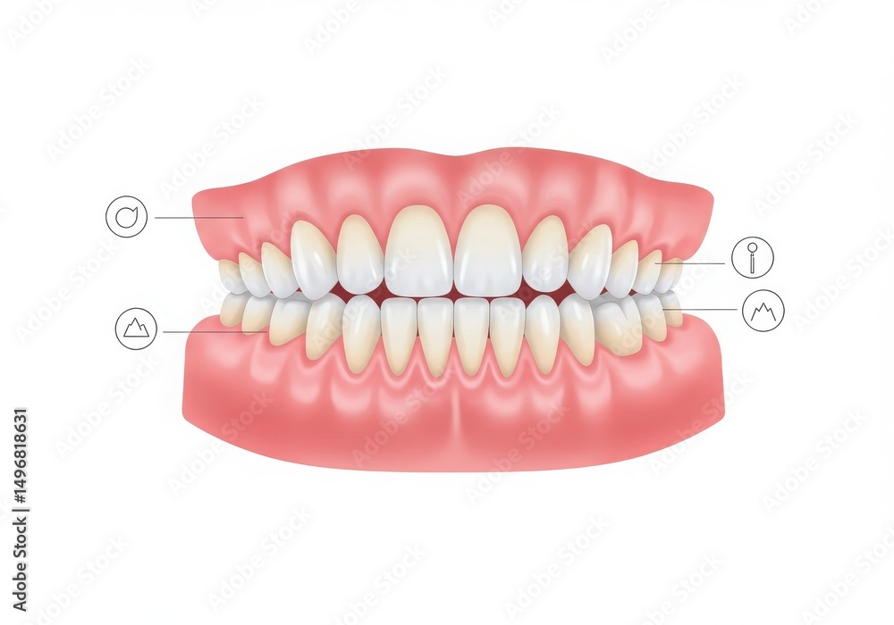 Illustration of a complete set of dentures Illustration of a complete set of dentures