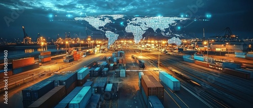 A cutting-edge holographic interface displaying a futuristic global supply chain map.