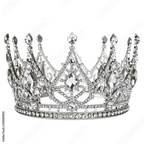 Elegant silver crown adorned with sparkling jewels.