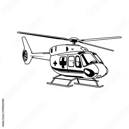 Black and white illustration of a medical helicopter