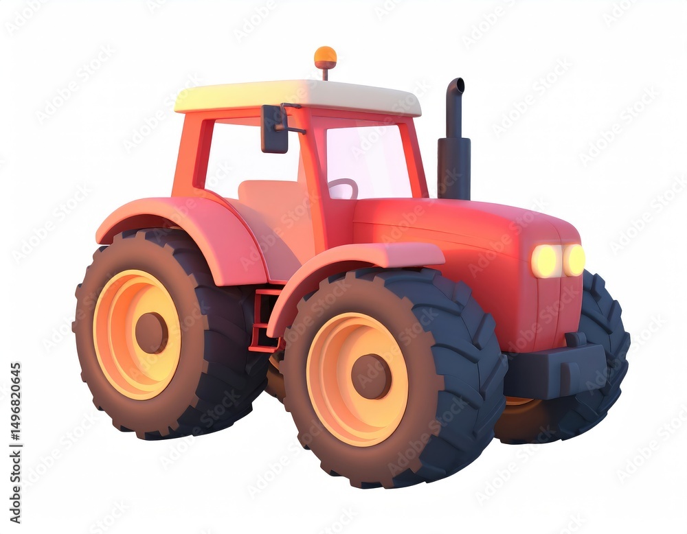 Obraz premium Charming Red Tractor: A Simple 3D Render in Warm Light