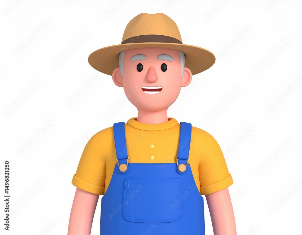 Obraz premium Friendly Farmer: A Cheerful 3D Cartoon Illustration