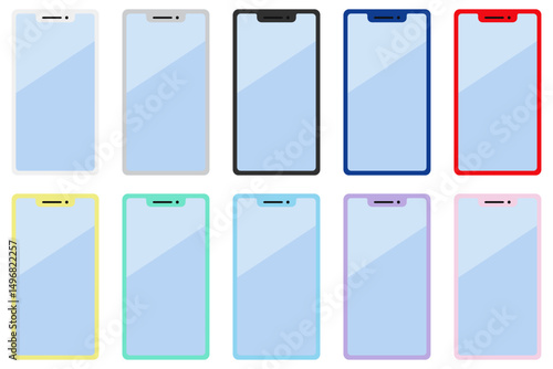 スマートフォンのシンプルイラスト ボタンなし大画面カラフル10色セット