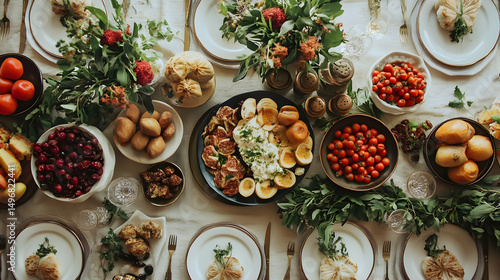 A table spread with traditional M  D608D