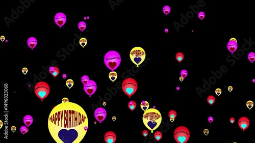 Colorful Happy Birthday balloons floating and flying animation. Festive and cheerful celebration scene perfect for party invitations.
happy birthday
