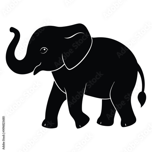 A Silhouette of a Majestic Black Elephant Walking with its Trunk Raised