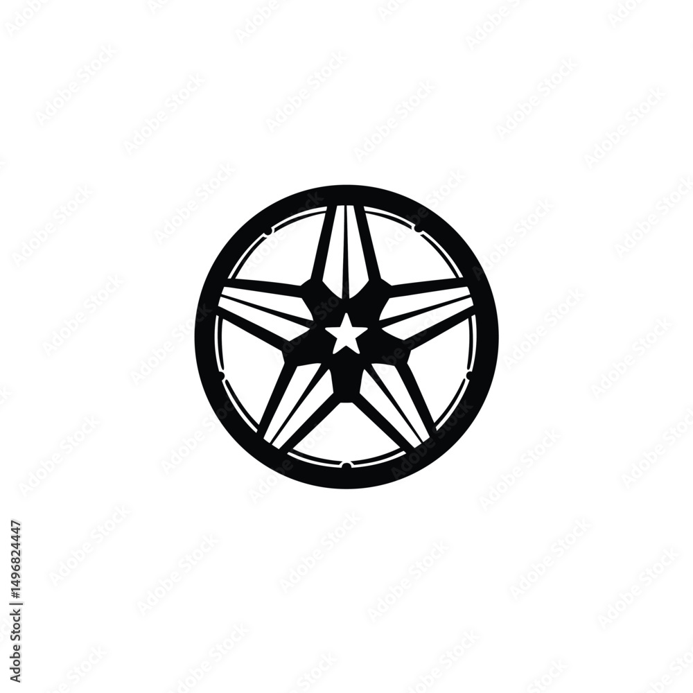 silhouette of car wheel with star on white background silhouette of car wheel with star on white background