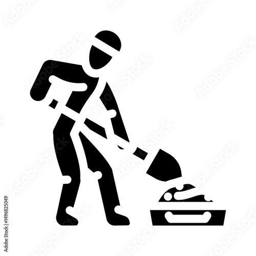worker mixing cement glyph icon vector illustration