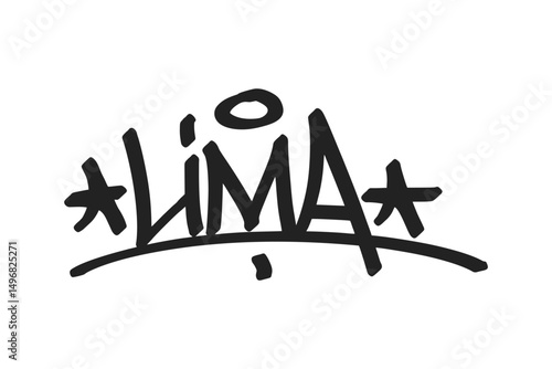 Lima graffiti tag in bold black lettering on white background. Clean urban style, perfect for vibrant Peruvian city culture, street vibes, and creative street art projects.