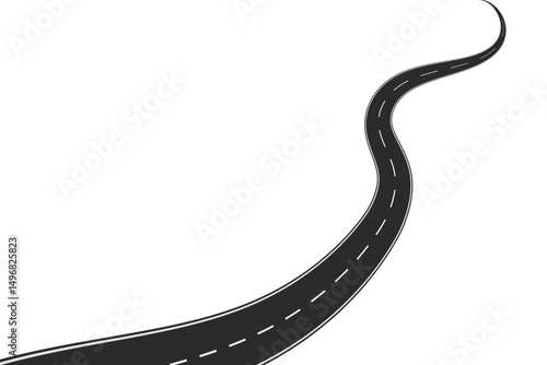 Curved road yellow white markings, vector illustration