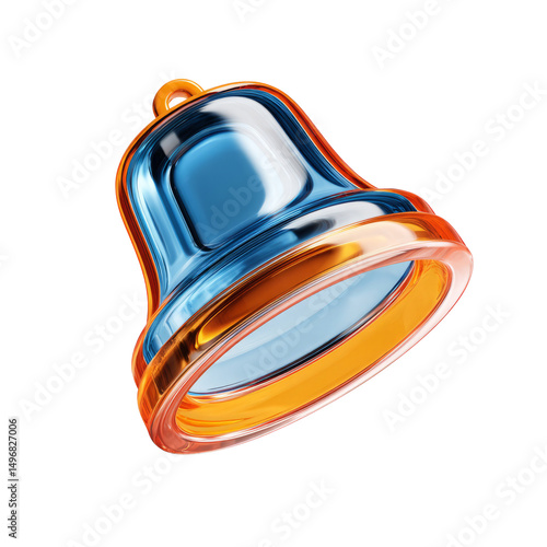 Shiny 3D rendered bell icon isolated on black background with a glass effect.