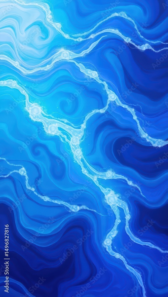 Fototapeta premium Mobile wallpaper, abstract blue water illustration with swirling patterns and white lines