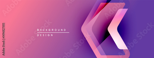 Abstract gradient background. Pink, purple hues blend smoothly. Chevron shapes overlap creating dynamic visual effect. Modern design element.