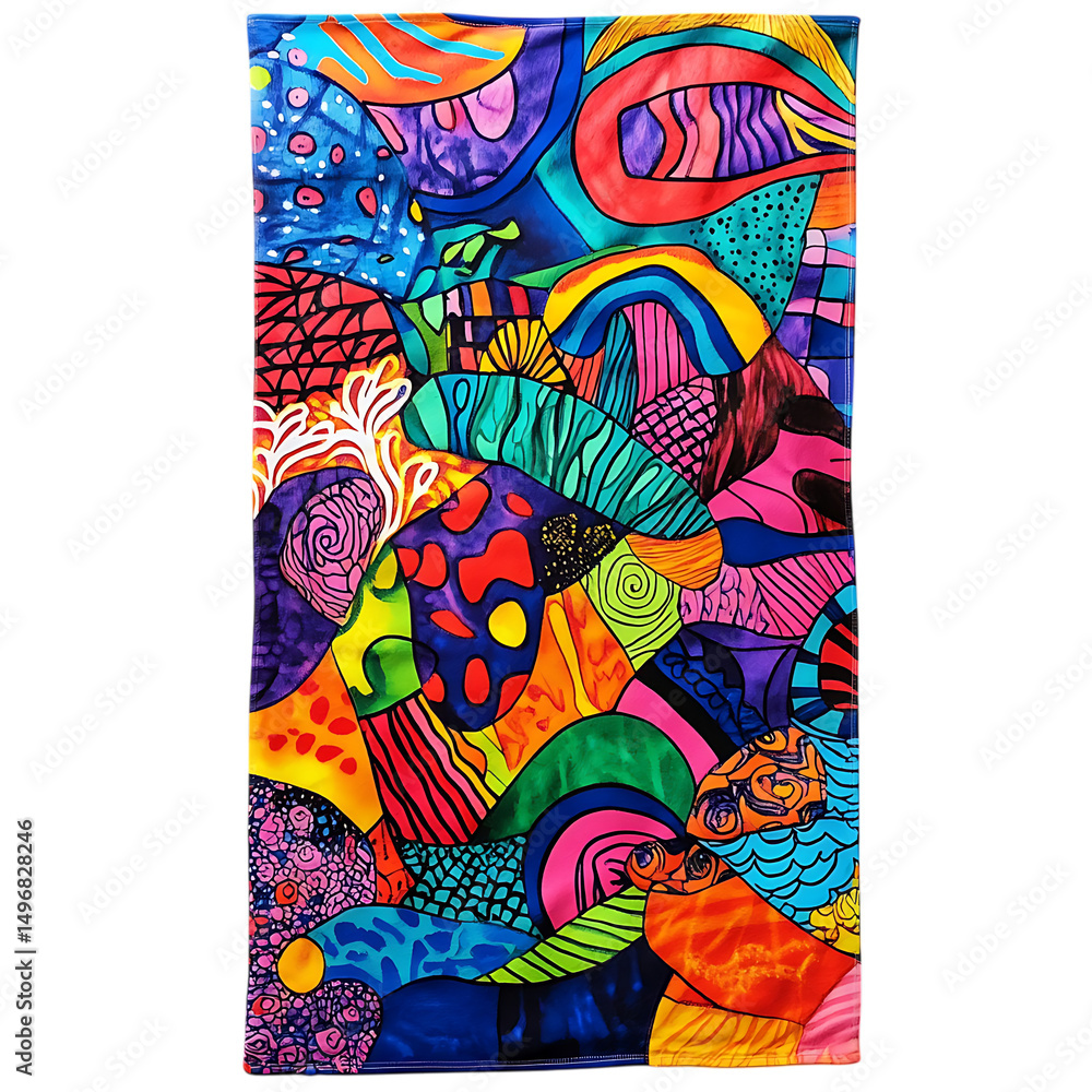Bohemian Beach Towel with Oversized Hand-Sketched D Isolated on Transparent Background Bohemian Beach Towel with Oversized Hand-Sketched D Isolated on Transparent Background