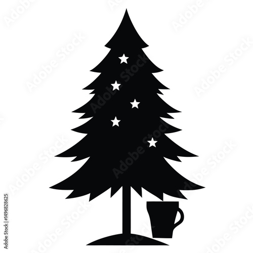 Cozy Winter Scene Christmas Tree and Warm Beverage for Holiday Cheer