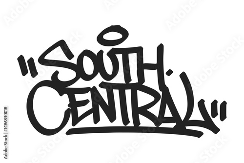 South Central graffiti tag in bold black lettering on white background. Clean urban style, ideal for West Coast culture, hip hop, and expressive street art projects.