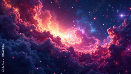 Abstract swirling nebula, cosmic dust and gas patterns, spiral, swirling, yellow