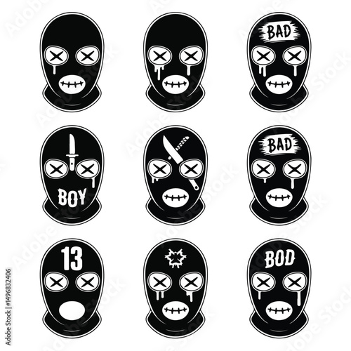 Gritty Balaclava Mask Vector Set – Urban Subculture Style
