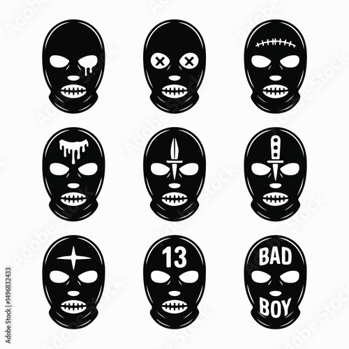 Gritty Balaclava Mask Vector Set – Urban Subculture Style