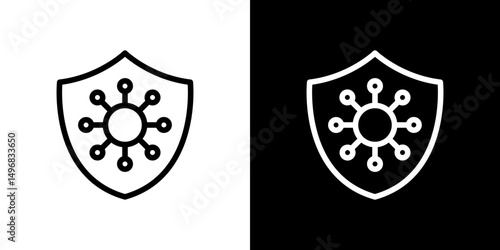 Virus protection shield icon stroke vector icon simple black style, illustration.