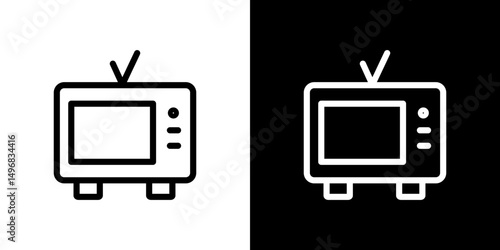 Television icon stroke vector icon simple black style, illustration.