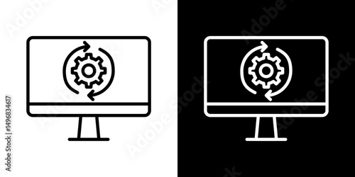 System update icon stroke vector icon simple black style, illustration.