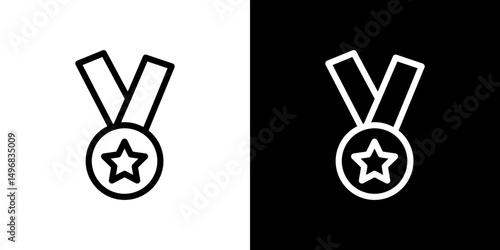 Sports medal icon stroke vector icon simple black style, illustration.