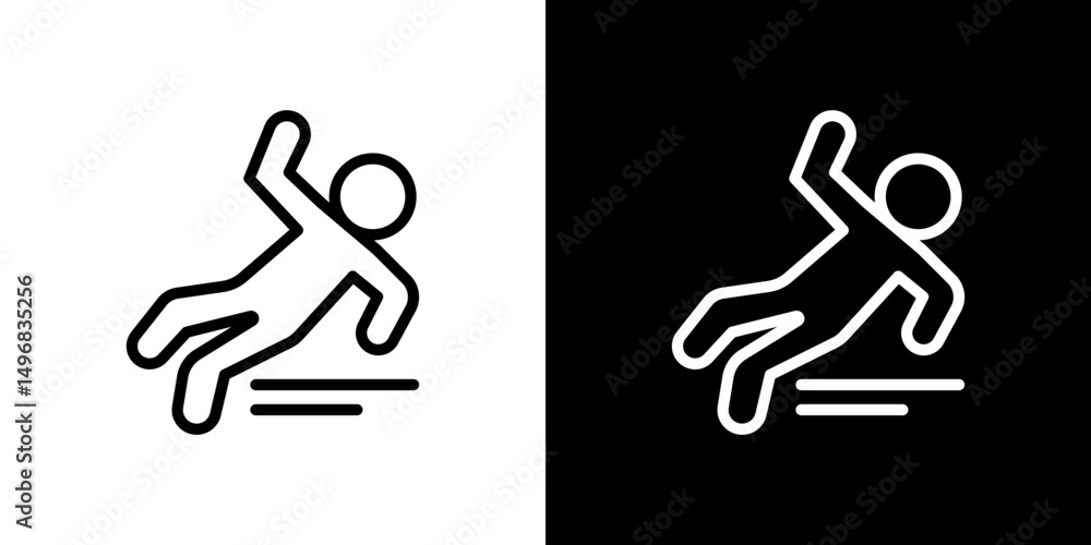 Slippery floor icon stroke vector icon simple black style, illustration. Slippery floor icon stroke vector icon simple black style, illustration.