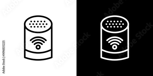 Smart speaker icon stroke vector icon simple black style, illustration.