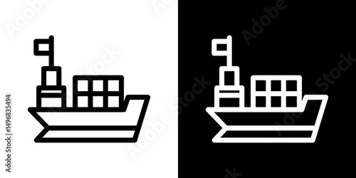 Ship icon stroke vector icon simple black style, illustration.