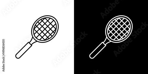 Racket icon stroke vector icon simple black style, illustration.