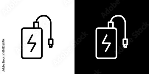 Power bank icon stroke vector icon simple black style, illustration.