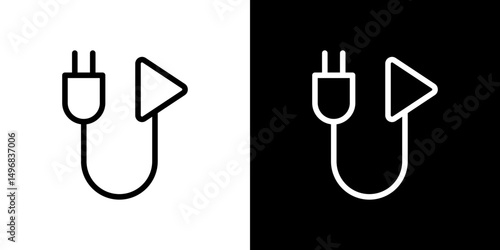 Plug and play icon stroke vector icon simple black style, illustration.