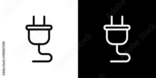 Plug adapter icon stroke vector icon simple black style, illustration.