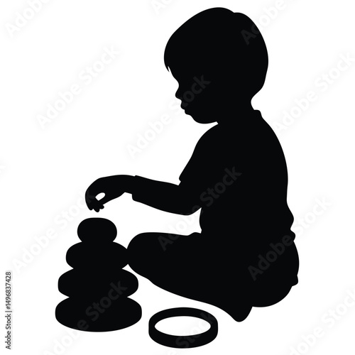 Childhood Moments Silhouette of a Kid Playing with Stacking Toys