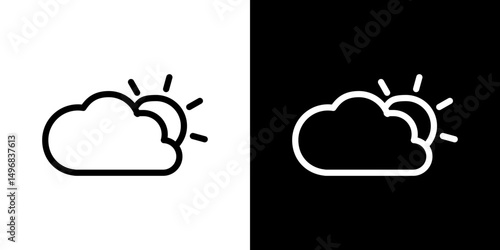 Partially cloudy icon stroke vector icon simple black style, illustration.