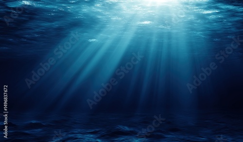 Wallpaper Mural Dark Blue Ocean with Light Rays Shining Down: Underwater Scene of Serenity and Tranquility Torontodigital.ca