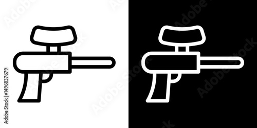 Paintball gun icon stroke vector icon simple black style, illustration.