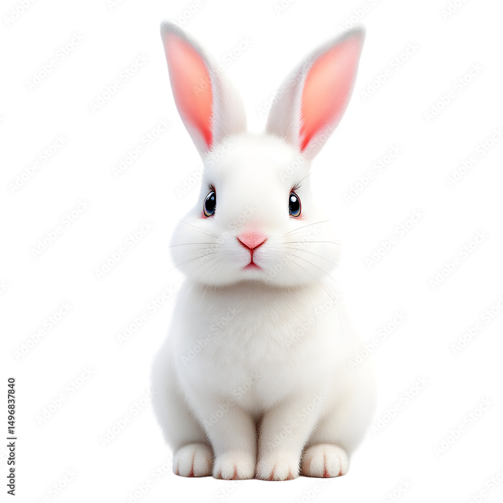 Obraz premium A charming white rabbit with pink ears sitting against a black background