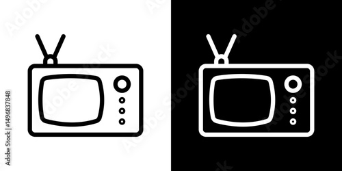 Old television icon stroke vector icon simple black style, illustration.