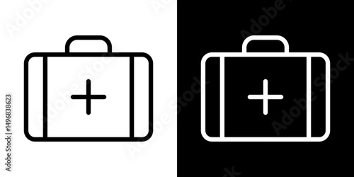 Medical aid kit icon stroke vector icon simple black style, illustration.