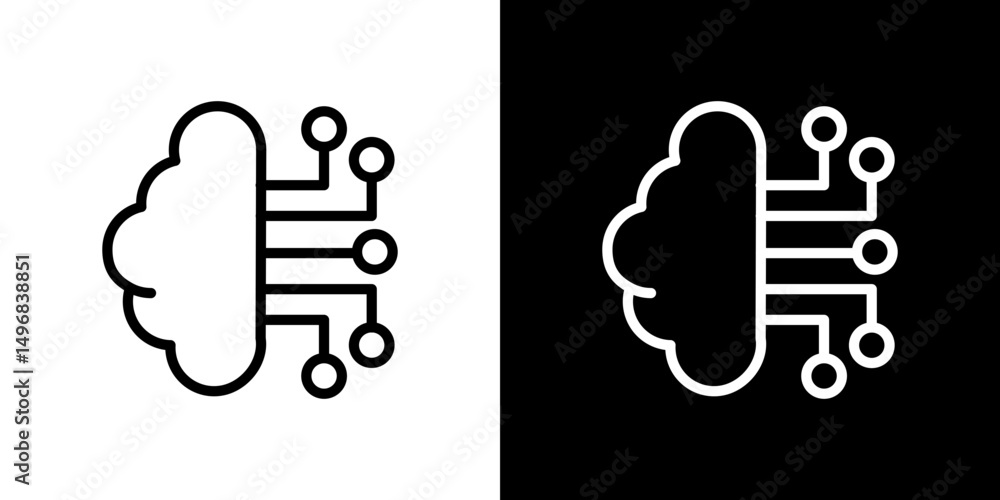 Machine learning icon stroke vector icon simple black style, illustration. Machine learning icon stroke vector icon simple black style, illustration.